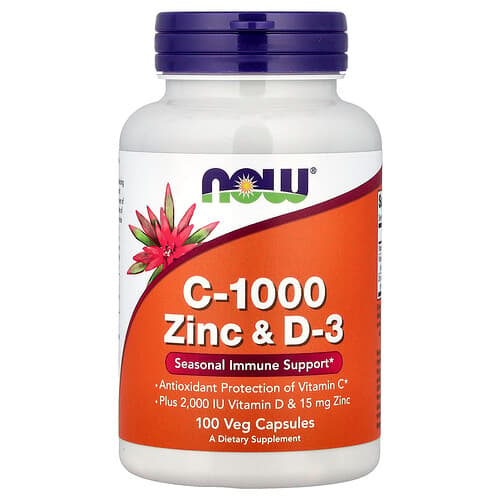NOW Foods NOW Foods C-1000 亜鉛&ビタミンD-3 ベジカプセル100粒 パッケージ画像