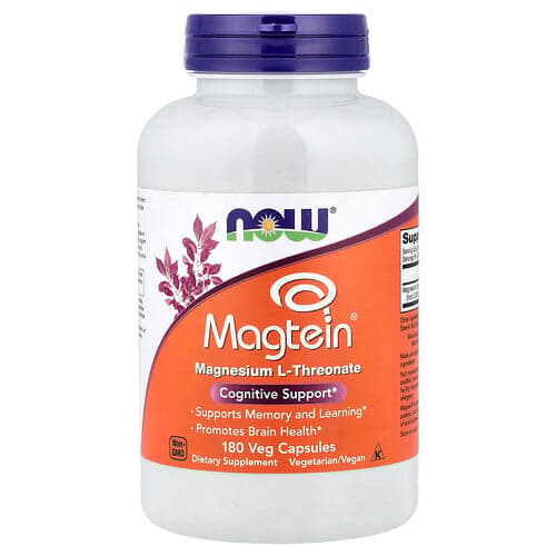 NOW Foods NOW Foods, Magtein®、マグネシウム L-スレオン酸塩、ベジカプセル180粒(1粒あたり48mg) パッケージ画像
