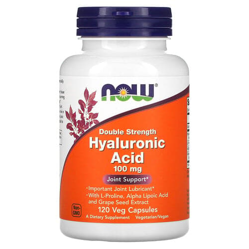 NOW Foods NOW Foods ヒアルロン酸 L-プロリン、アルファリポ酸、ブドウ種子エキス配合 100mg ベジカプセル120粒 パッケージ画像