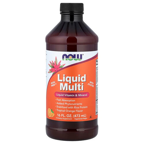 NOW Foods NOW Foods リキッドマルチ キシリトール配合 鉄フリー トロピカルオレンジ味 473ml パッケージ画像