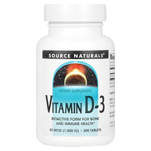 Source Naturals Source Naturals ビタミンD-3 25mcg (1,000 IU) タブレット200粒 パッケージ画像