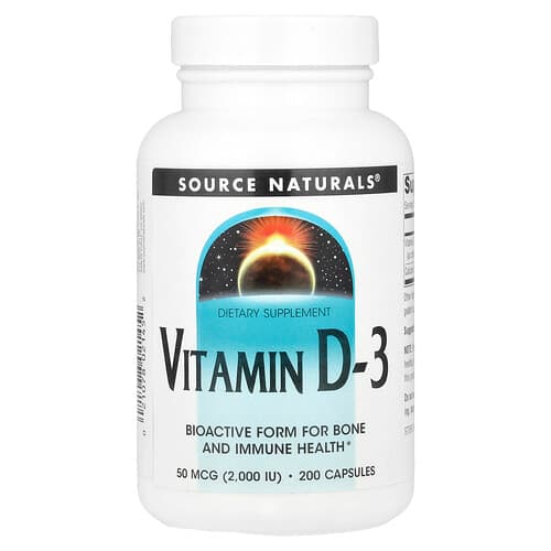 Source Naturals Source Naturals ビタミンD-3 50mcg(2,000 IU) 200カプセル パッケージ画像