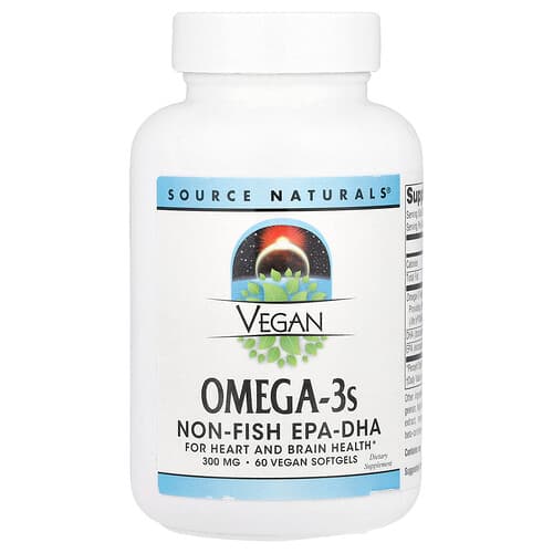 Source Naturals Source Naturals ビーガンオメガ3 非魚由来EPA-DHA 300mg ビーガンソフトジェル60粒 パッケージ画像