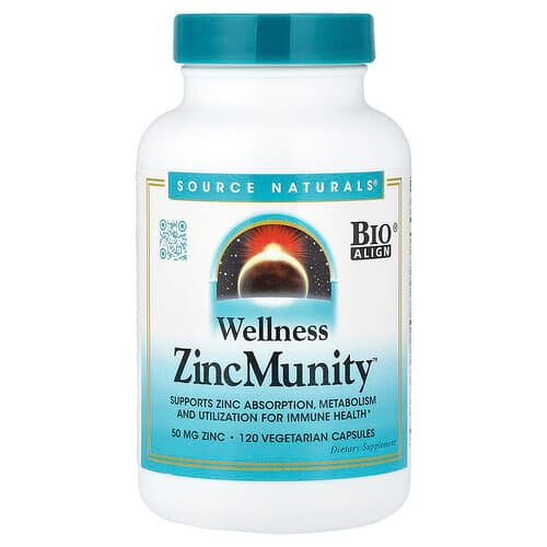 Source Naturals Source Naturals、Wellness ZincMunity™、ベジカプセル120粒 パッケージ画像