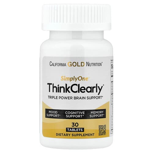 California Gold California Gold Nutrition SimplyOne® シンク クリアリー L-テアニン、L-フェニルアラニン、L-グルタミン配合 タブレット30粒 パッケージ画像