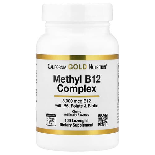 California Gold California Gold Nutrition メチルB12 コンプレックス フォレート・ビオチン・ビタミンB6配合 チェリー風味 ロゼンジ100粒 パッケージ画像