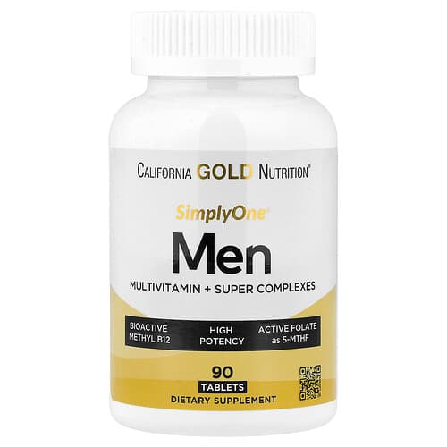 California Gold California Gold Nutrition SimplyOne® メンズマルチビタミン + スーパーコンプレックス ビタミンC + スーパーアダプトゲンコンプレックス配合 タブレット90粒 パッケージ画像