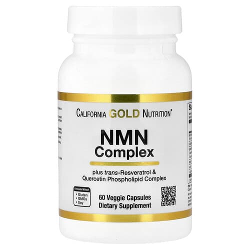 California Gold California Gold Nutrition NMN Complex with trans-レスベラトロール、ケルセチン フィトソーム、アピゲニン、ルテオリン 60ベジカプセル パッケージ画像