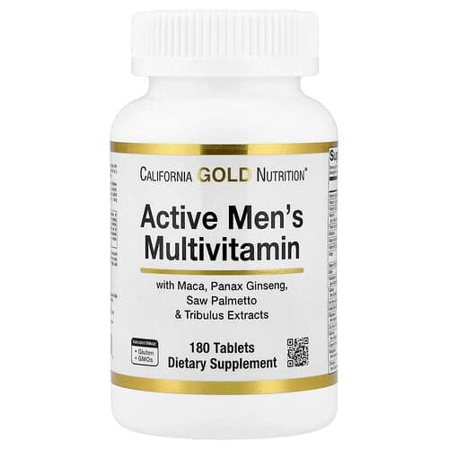 California Gold California Gold Nutrition アクティブメンズ マルチビタミン パナックスジンセン、マカ、ソーパルメット、トリビュラス配合 タブレット180粒 パッケージ画像