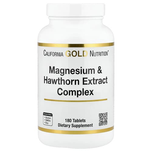 California Gold California Gold Nutrition マグネシウム & ホーソーン エキス コンプレックス タウリン、コレウス フォルスコリ エキス、ホップス配合 タブレット180粒 パッケージ画像